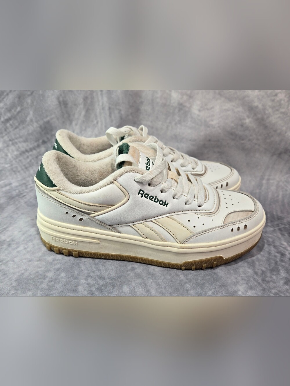 Women's Reebok Club C Extra Platform Shoes in the Chalk / Glen Green